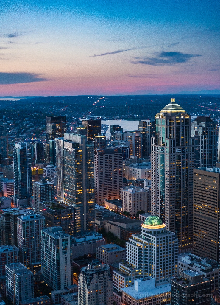 Aerial Seattle Blue Hour Skyline Details